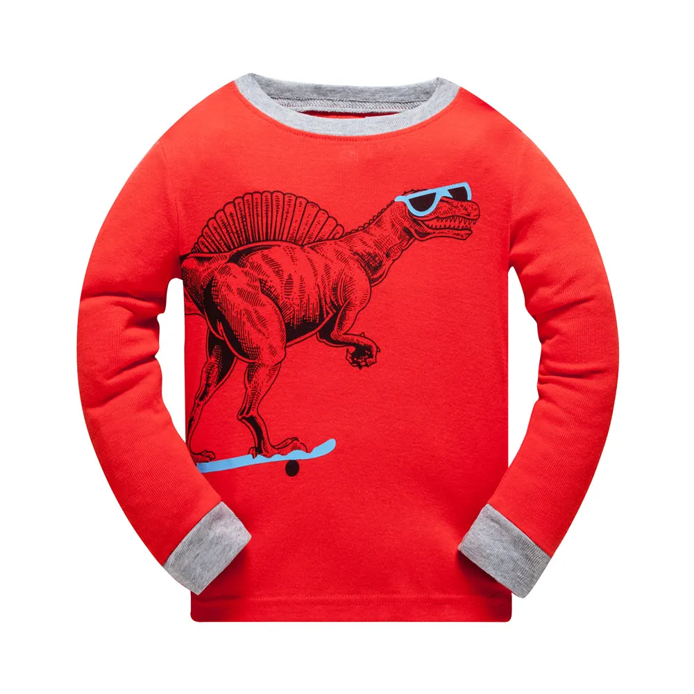 100% Cotton Kids Dinosaur Red Pajama Set