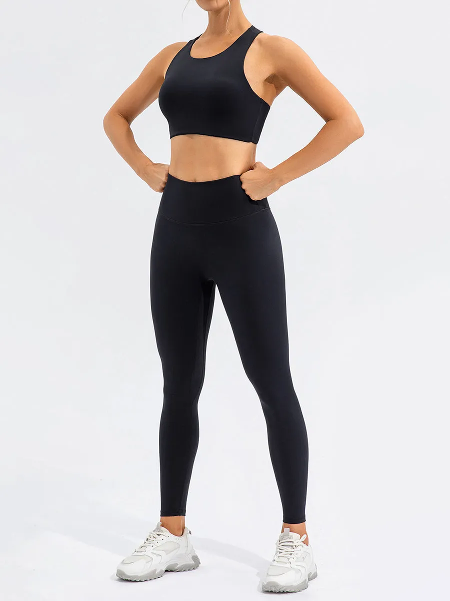 2pcs Sleeveless Tank Skin-Friendly Sports Set Workout Set Fitness Yoga Suit with Chest Pads