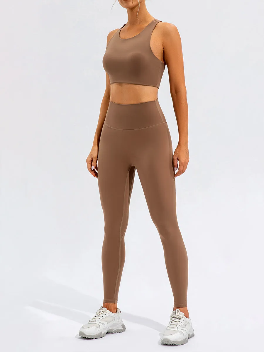 2pcs Sleeveless Tank Skin-Friendly Sports Set Workout Set Fitness Yoga Suit with Chest Pads