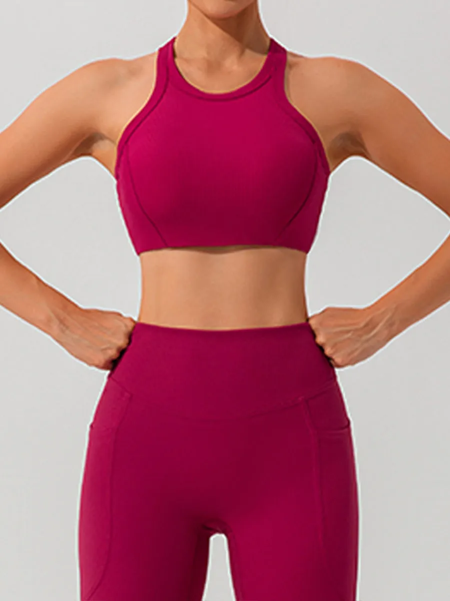 2pcs Sleeveless Tank Skin-Friendly Sports Set Workout Set Fitness Yoga Suit with Chest Pads