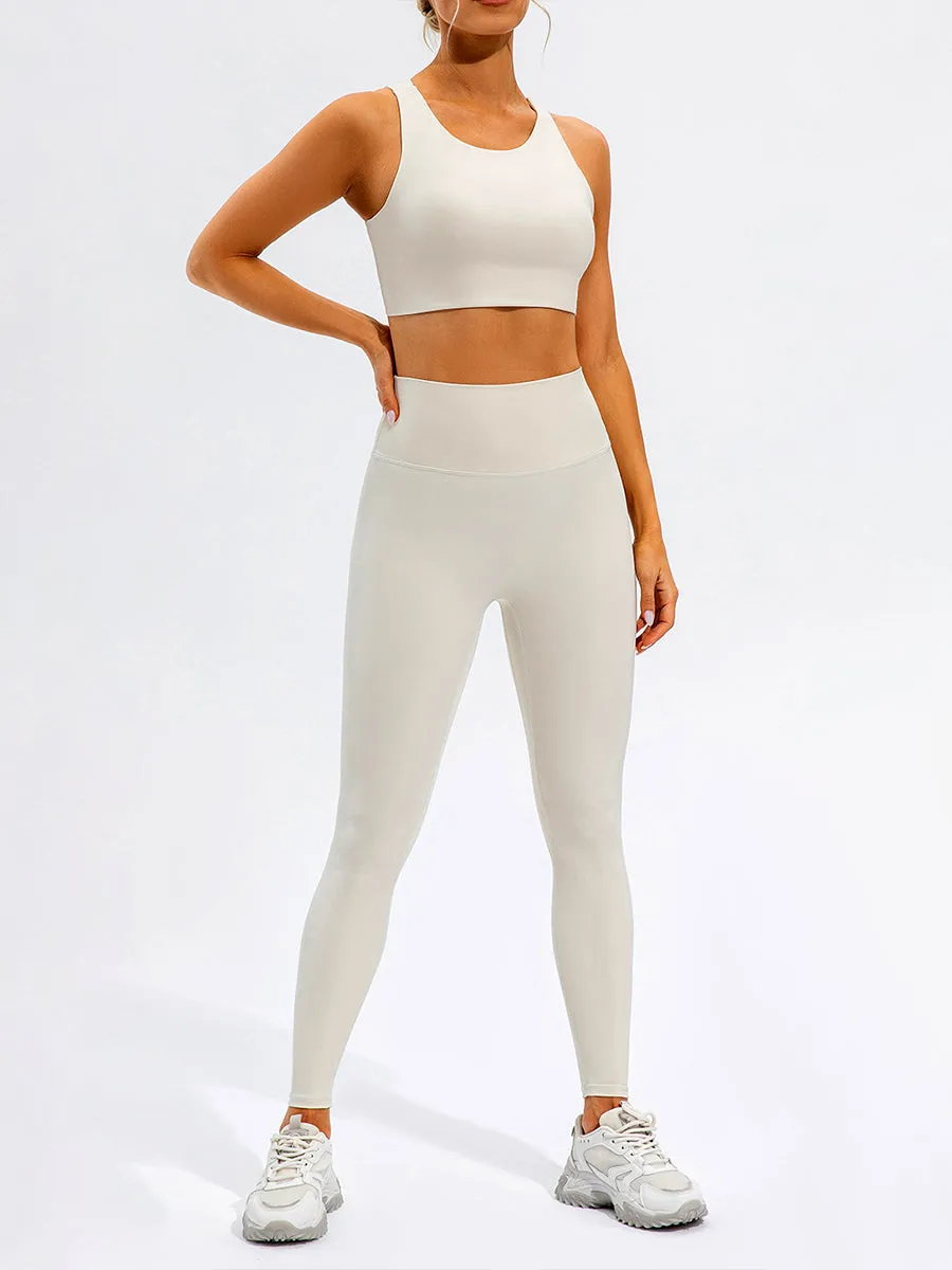 2pcs Sleeveless Tank Skin-Friendly Sports Set Workout Set Fitness Yoga Suit with Chest Pads