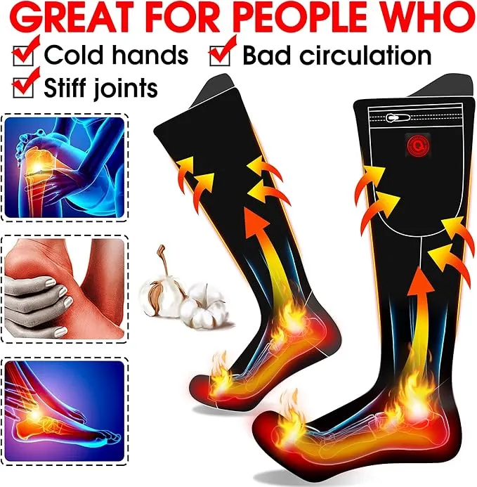 7.4V Heated Socks,Rechargeable Electric Heated Socks Camping Foot Warmer Winter Warm Socks for Men Women-Battery Heat Thick Cotton Thermal Hot Heat Sock for Outdoor Cycling Skiing Hiking,3Heat