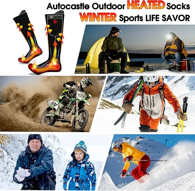 7.4V Heated Socks,Rechargeable Electric Heated Socks Camping Foot Warmer Winter Warm Socks for Men Women-Battery Heat Thick Cotton Thermal Hot Heat Sock for Outdoor Cycling Skiing Hiking,3Heat