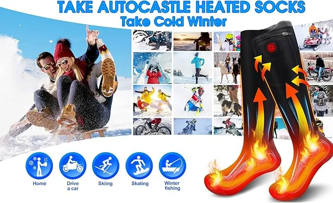7.4V Heated Socks,Rechargeable Electric Heated Socks Camping Foot Warmer Winter Warm Socks for Men Women-Battery Heat Thick Cotton Thermal Hot Heat Sock for Outdoor Cycling Skiing Hiking,3Heat