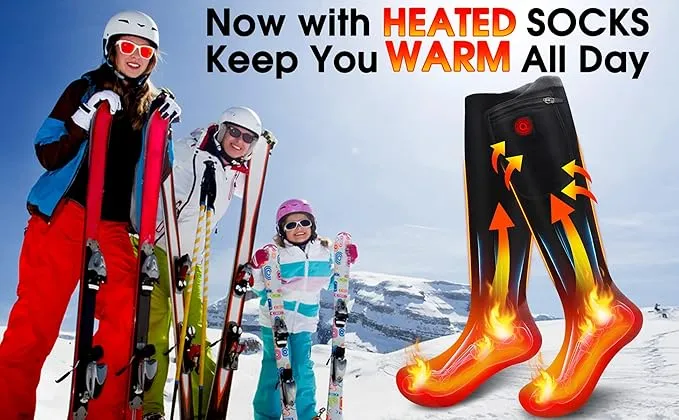 7.4V Heated Socks,Rechargeable Electric Heated Socks Camping Foot Warmer Winter Warm Socks for Men Women-Battery Heat Thick Cotton Thermal Hot Heat Sock for Outdoor Cycling Skiing Hiking,3Heat