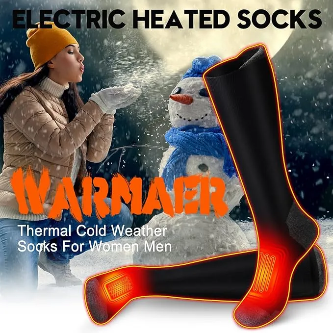 7.4V Heated Socks,Rechargeable Electric Heated Socks Camping Foot Warmer Winter Warm Socks for Men Women-Battery Heat Thick Cotton Thermal Hot Heat Sock for Outdoor Cycling Skiing Hiking,3Heat