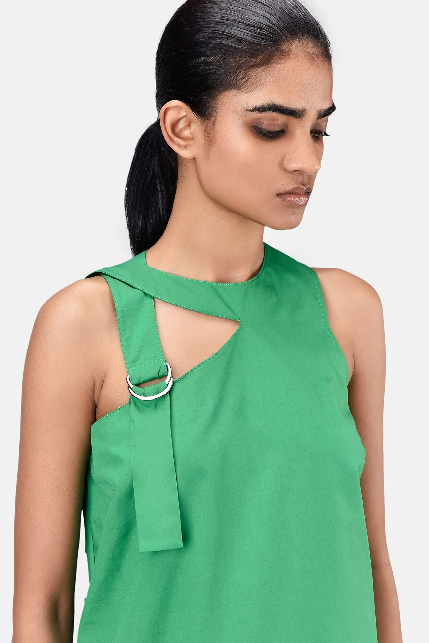 A-Line Top with Asymmetric Cross-Over Straps Spring Green