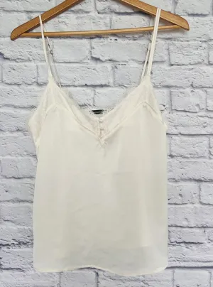 ABERCROMBIE & FITCH Camisole Tank Top Ivory Button Lace Trim Sz S Fairy Romantic