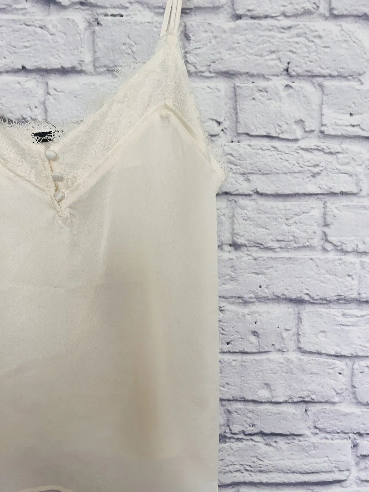 ABERCROMBIE & FITCH Camisole Tank Top Ivory Button Lace Trim Sz S Fairy Romantic