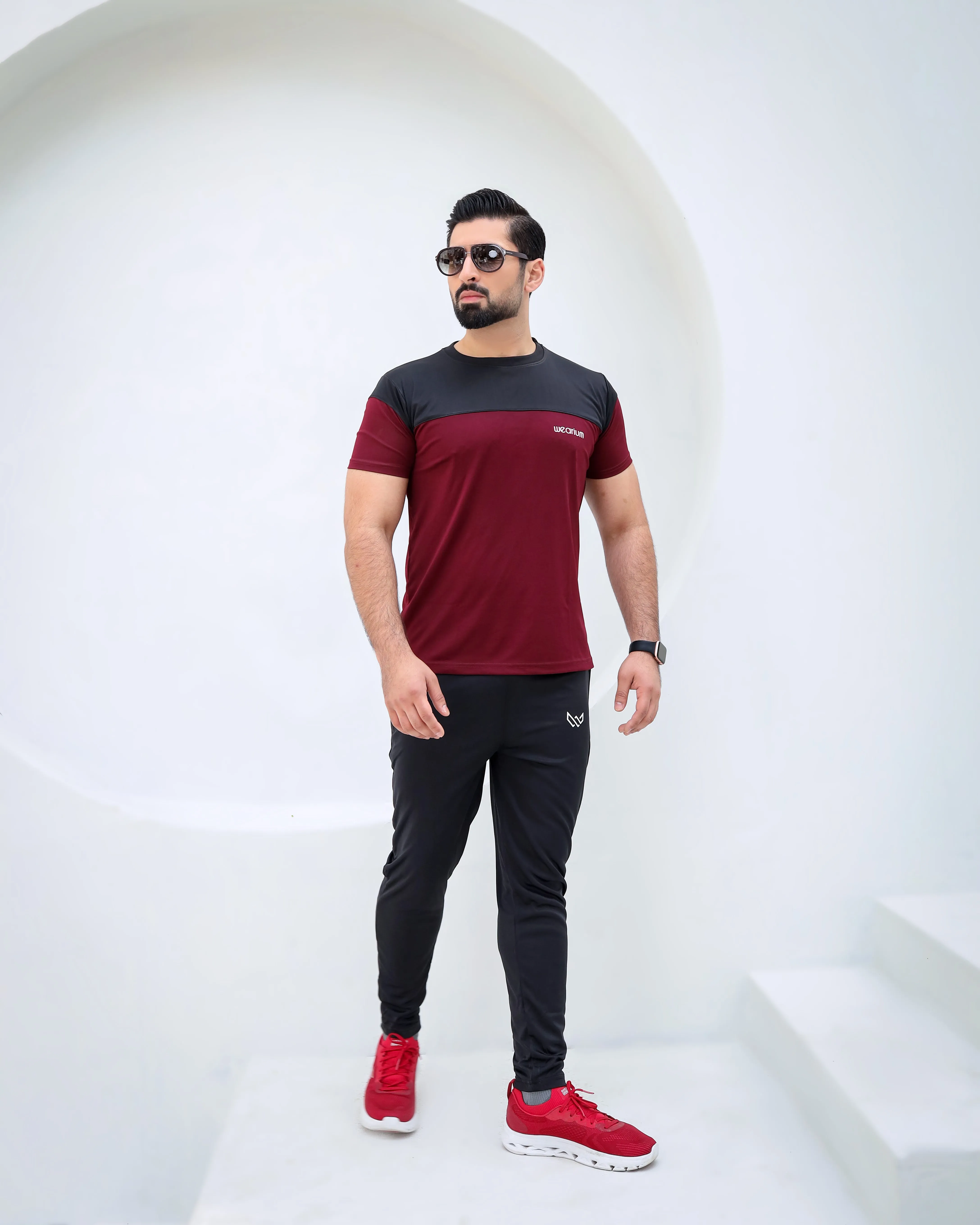 Active Streetwear Tracksuit - Burgundy/Black