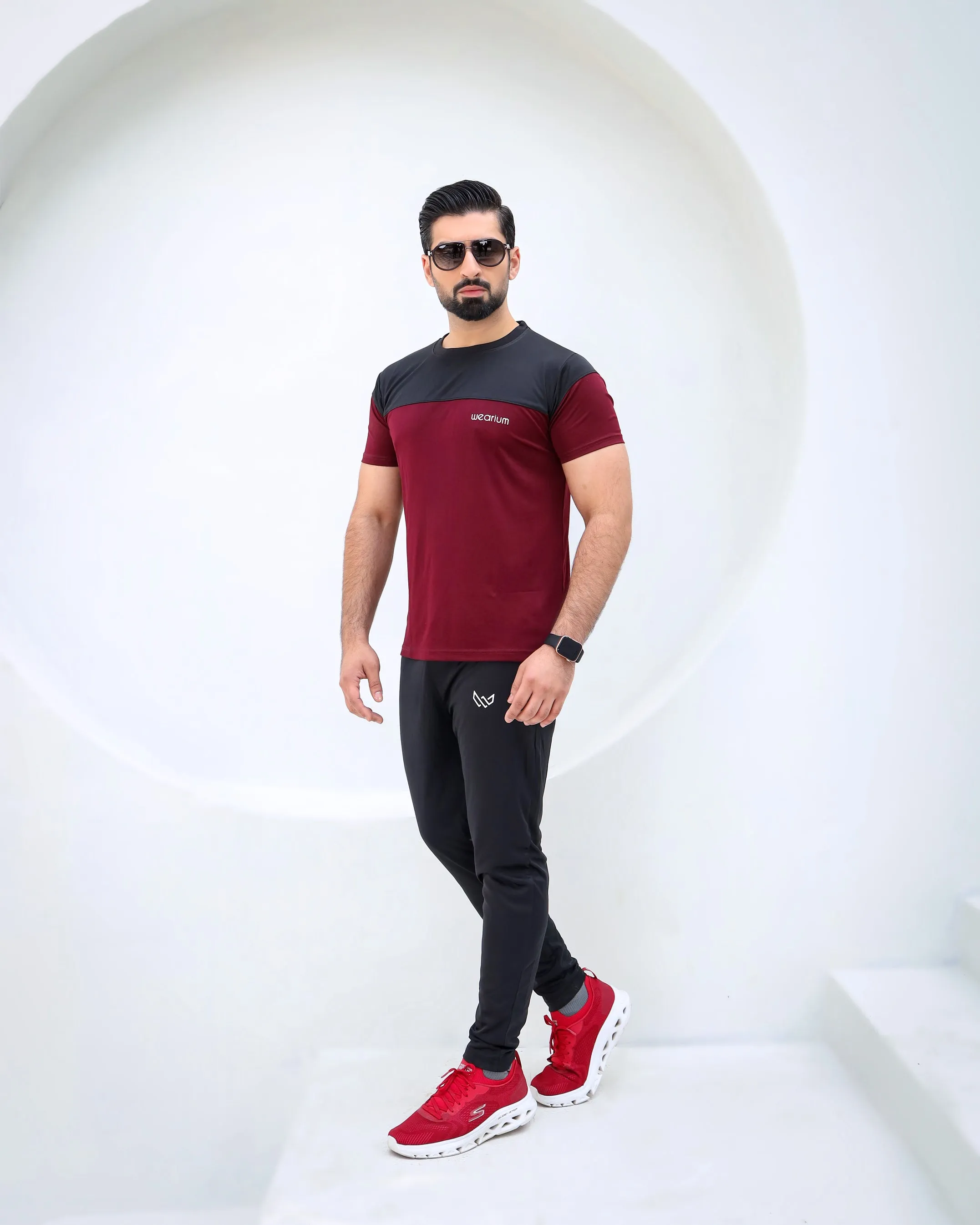Active Streetwear Tracksuit - Burgundy/Black
