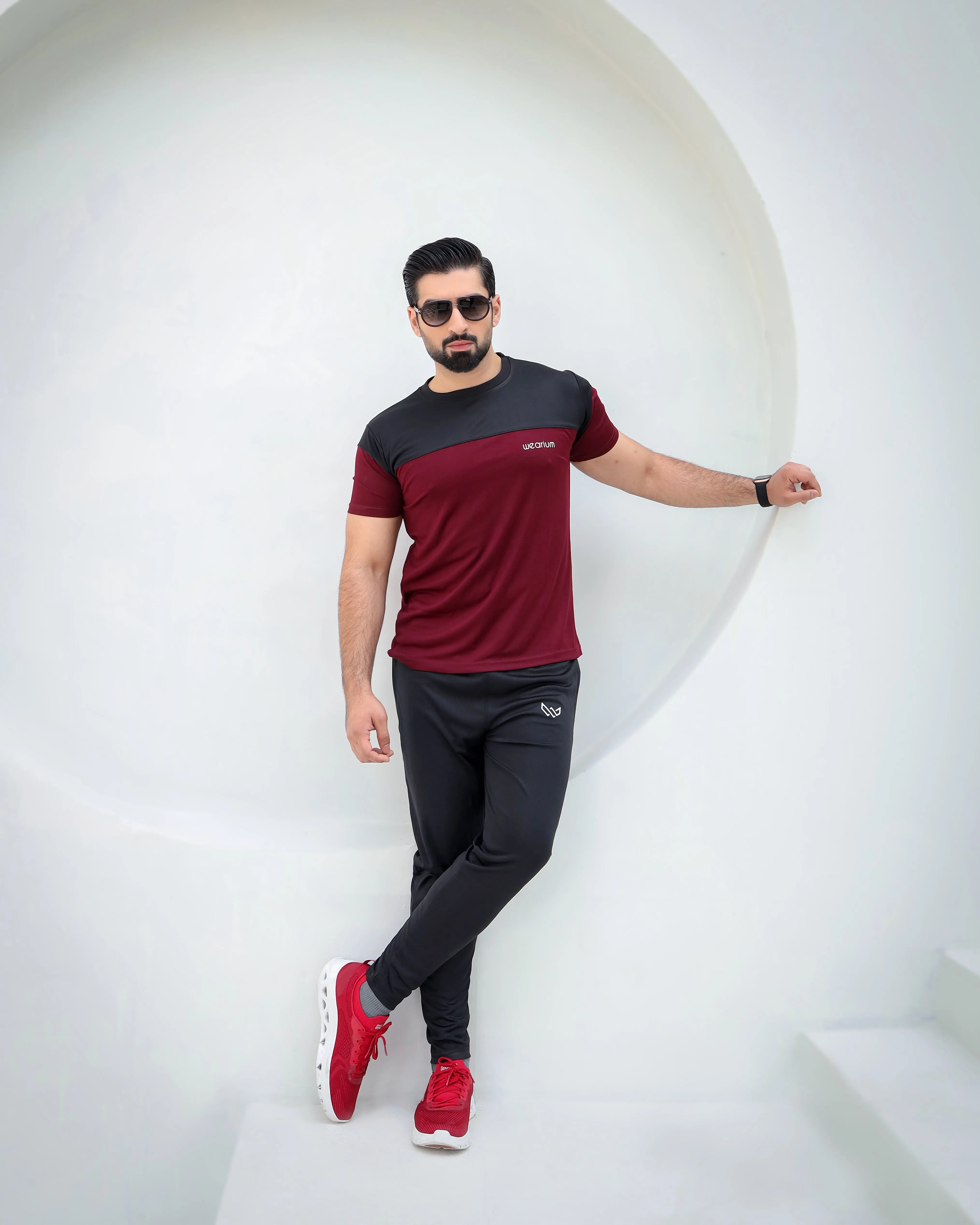 Active Streetwear Tracksuit - Burgundy/Black