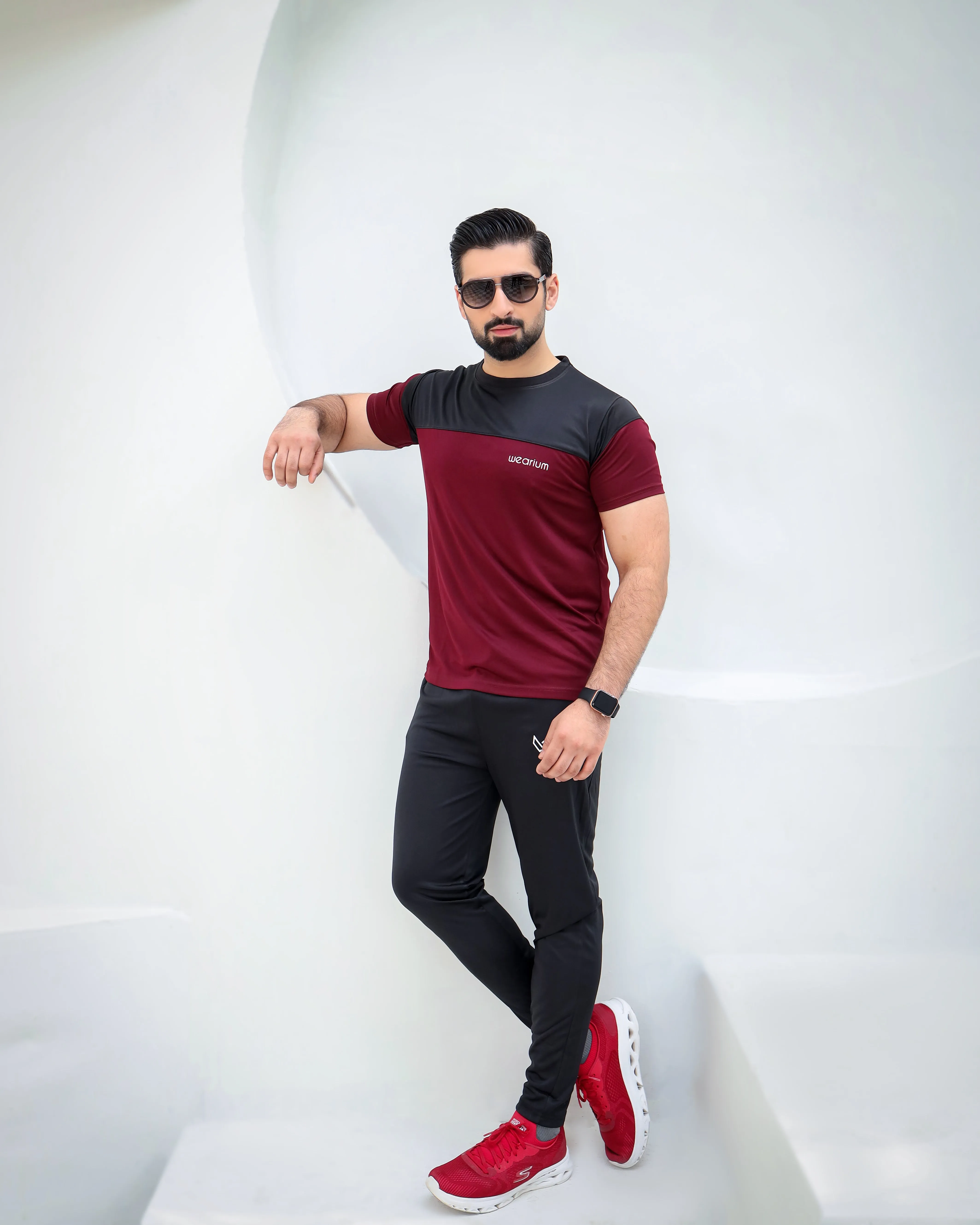 Active Streetwear Tracksuit - Burgundy/Black