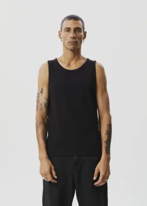 Afends Paramount Recycled Ribbed Singlet BLACK