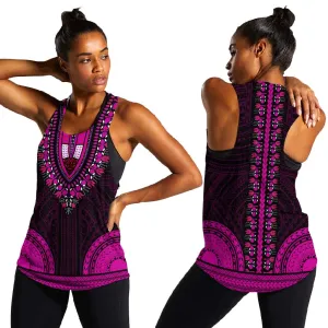 African Dashiki and Polynesian Pattern Women Racerback Tank Pink LT9