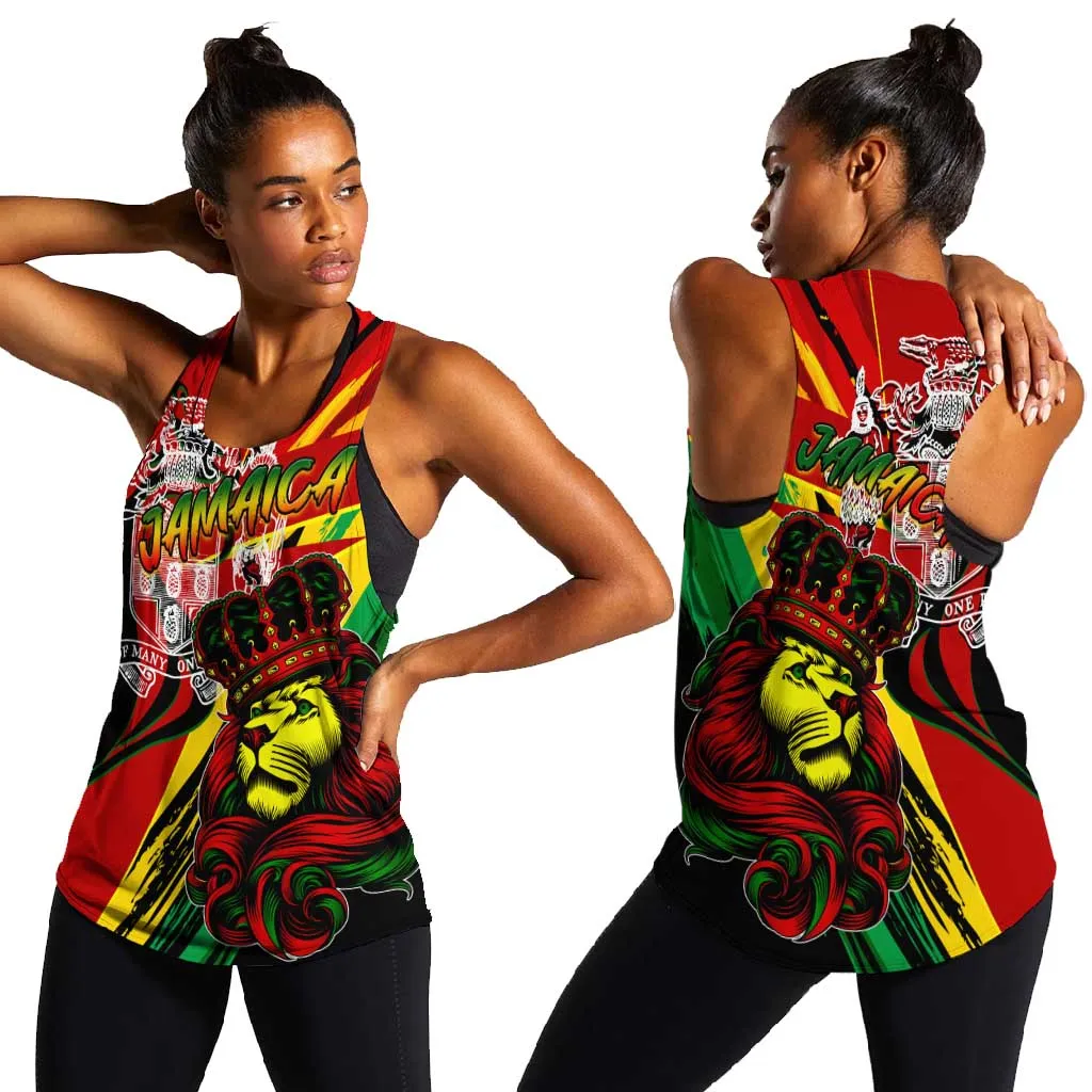 Afro Jamaica Lion Women Racerback Tank Coat Of Arms Rastafarianism DT02