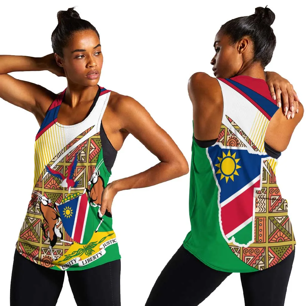 Afro Namibia Map Women Racerback Tank National Emblem and Cultural Motif Design TS04