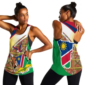 Afro Namibia Map Women Racerback Tank National Emblem and Cultural Motif Design TS04