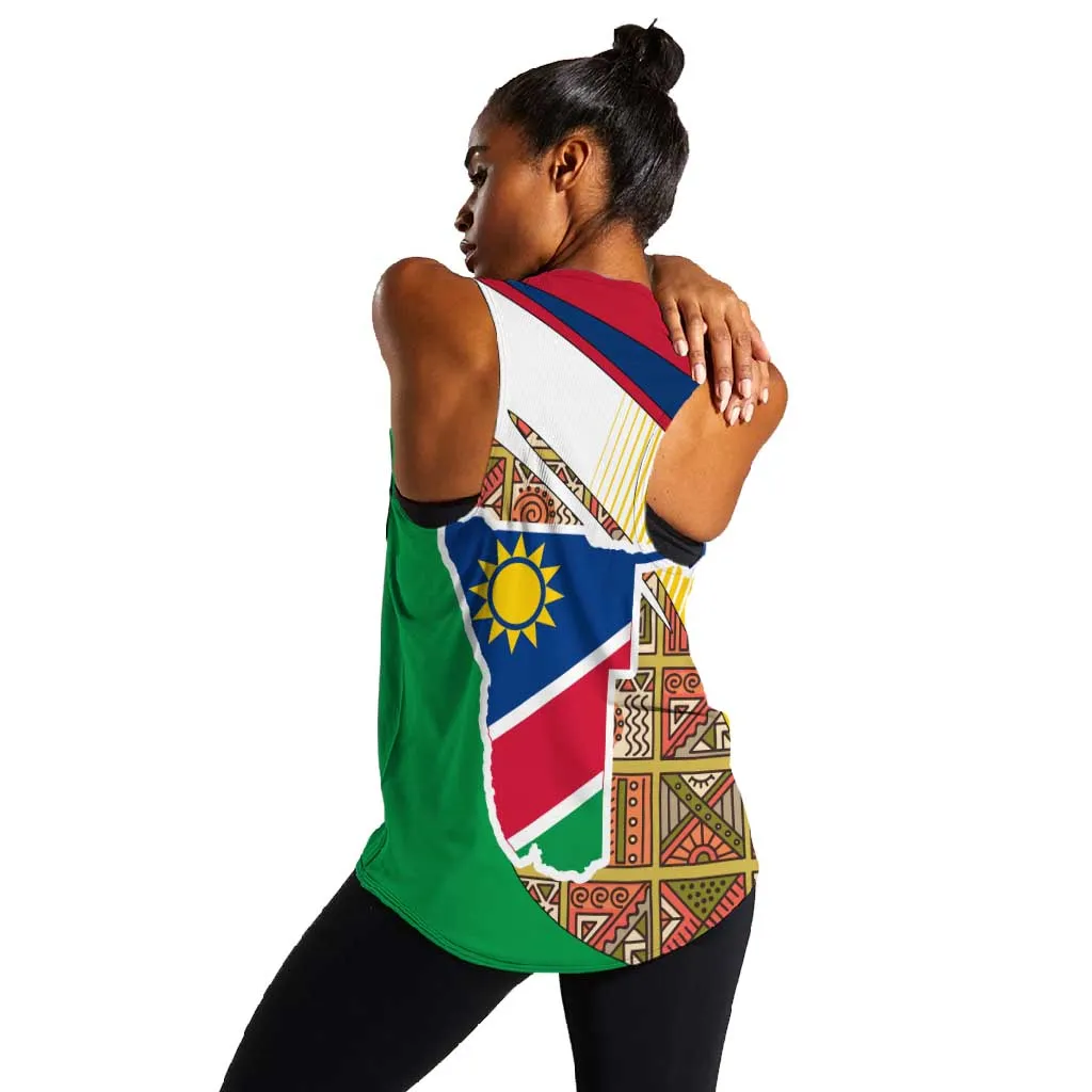 Afro Namibia Map Women Racerback Tank National Emblem and Cultural Motif Design TS04