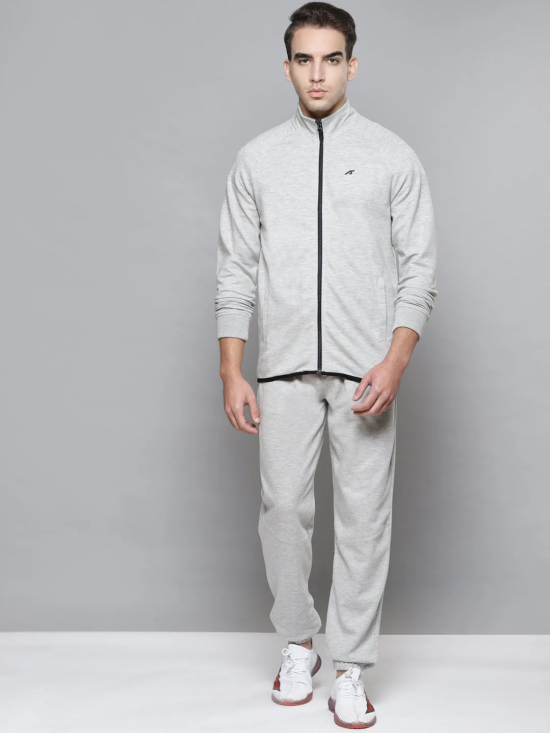 Alcis Men Grey Melange Solid Tracksuit