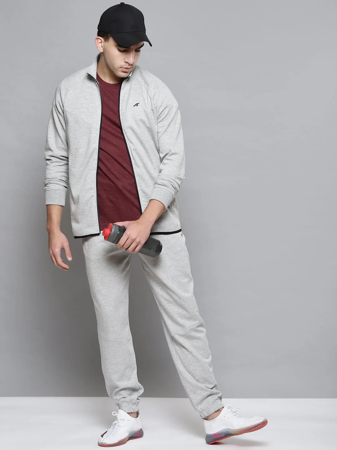 Alcis Men Grey Melange Solid Tracksuit