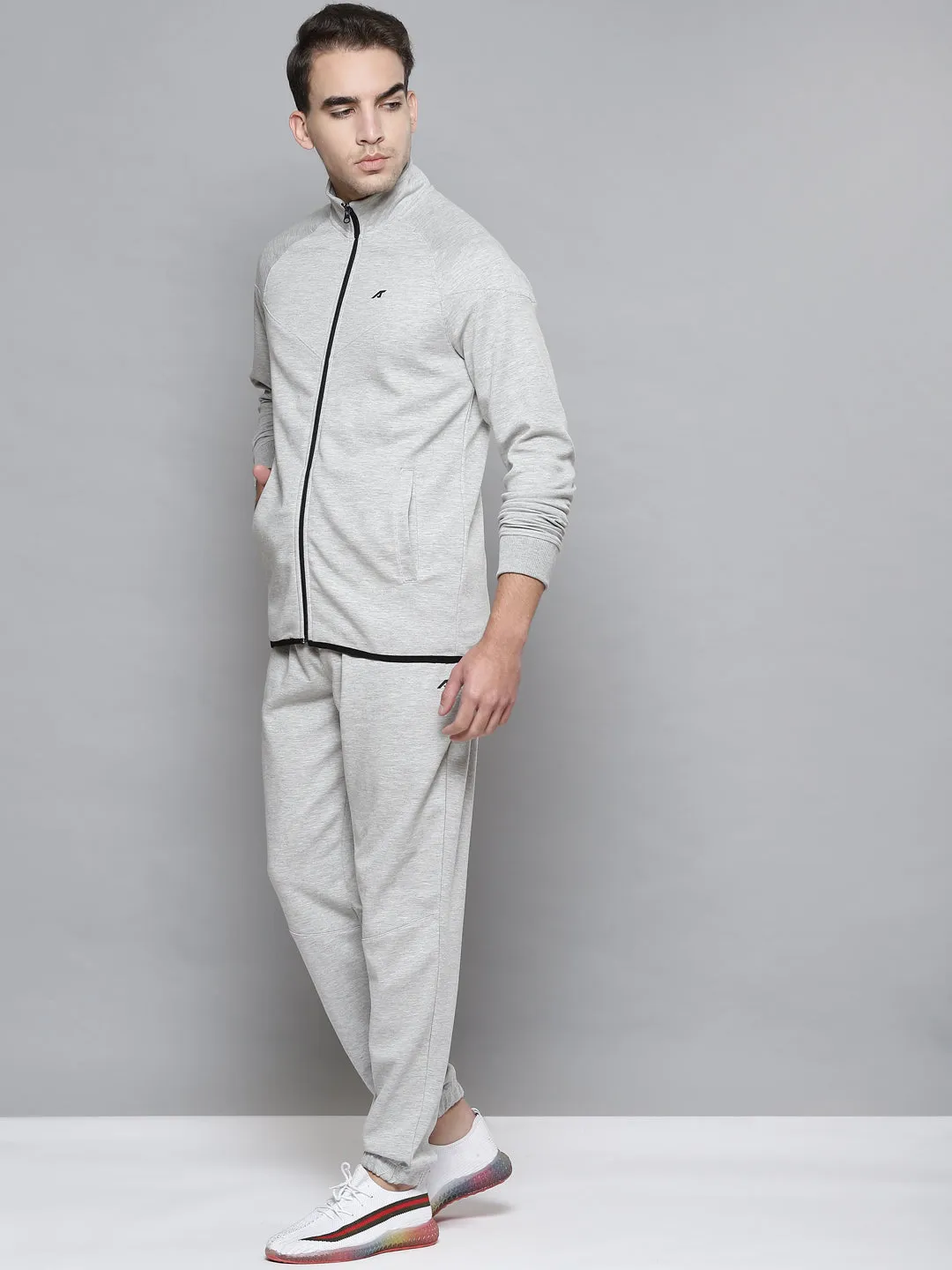 Alcis Men Grey Melange Solid Tracksuit