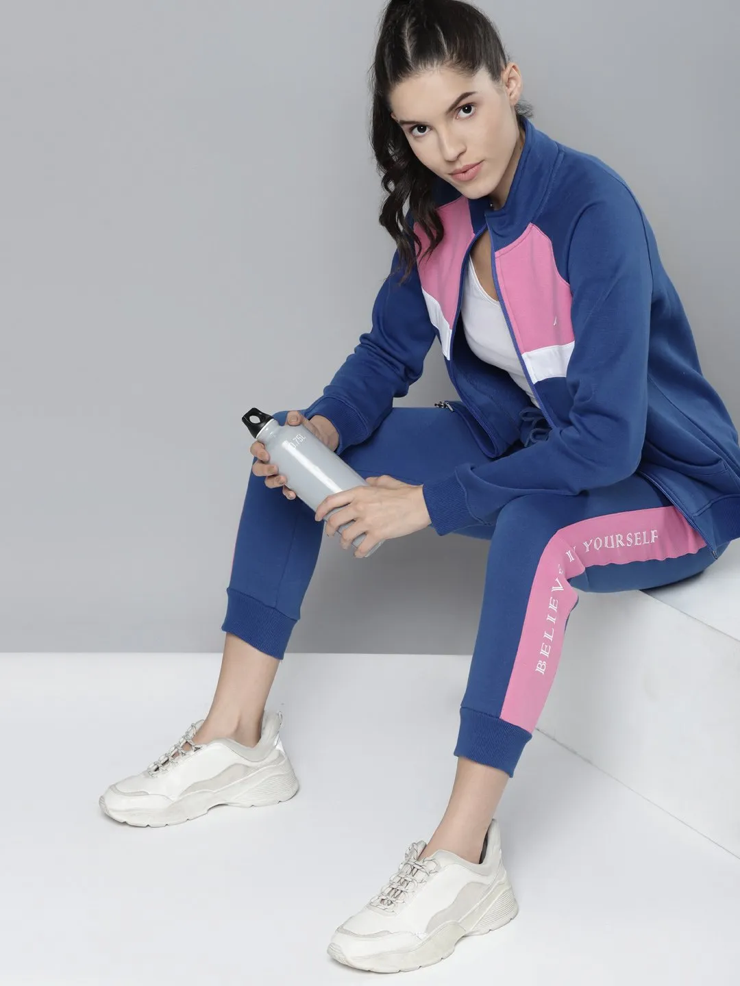 Alcis Women Colourblocked Blue Tracksuits