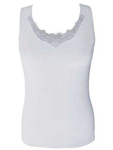 Alessandra B Crochet Neckline Cotton Tank Top Underwire Camisole - M3703