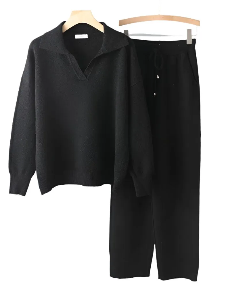 Alyssa- Trendy Polo Neck Sweater Women's Tracksuit Set