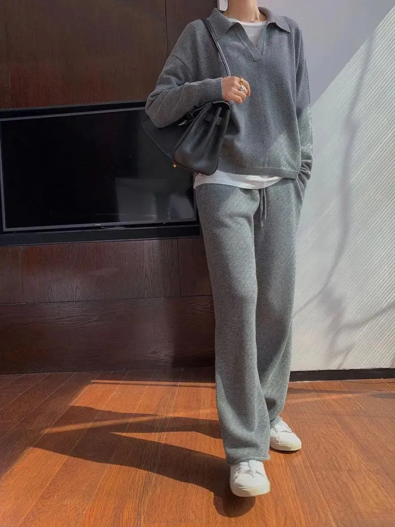 Alyssa- Trendy Polo Neck Sweater Women's Tracksuit Set