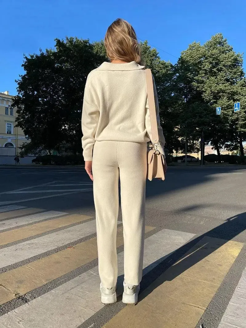 Alyssa- Trendy Polo Neck Sweater Women's Tracksuit Set