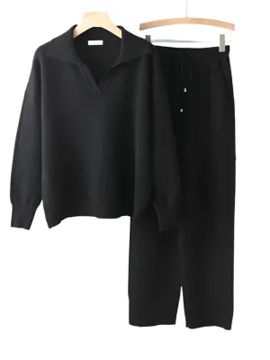 Alyssa- Trendy Polo Neck Sweater Women's Tracksuit Set