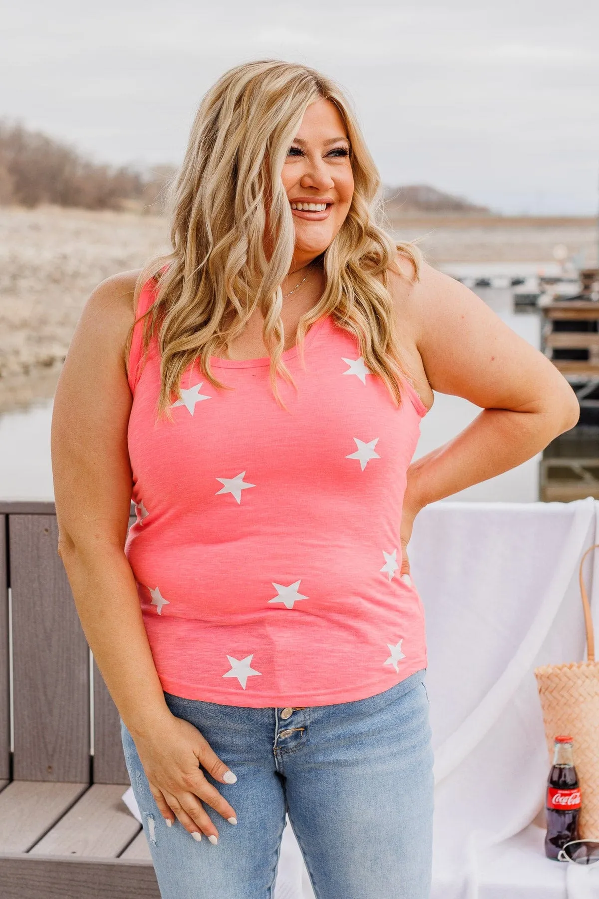 American Spirit Racerback Tank Top- Neon Pink