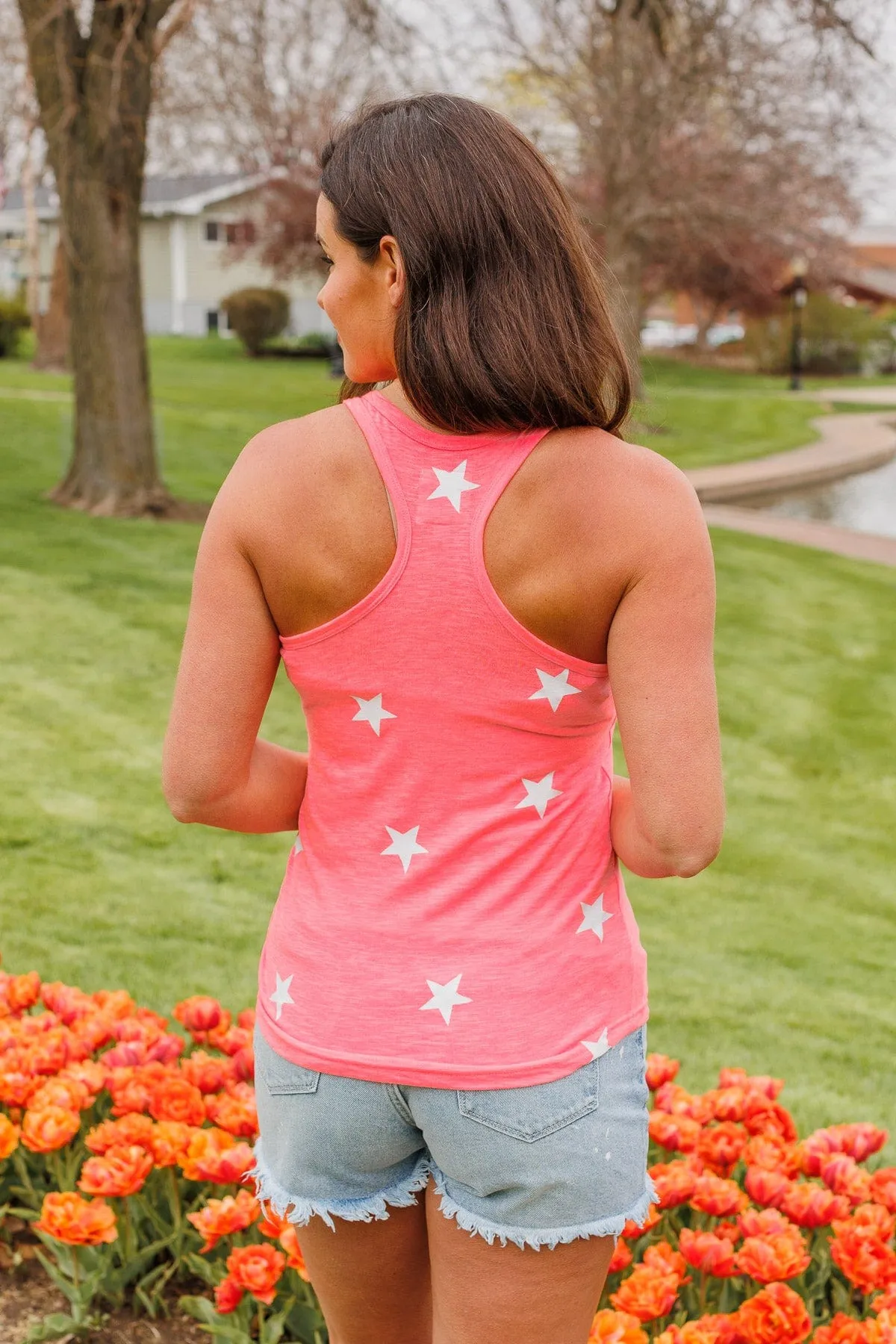 American Spirit Racerback Tank Top- Neon Pink