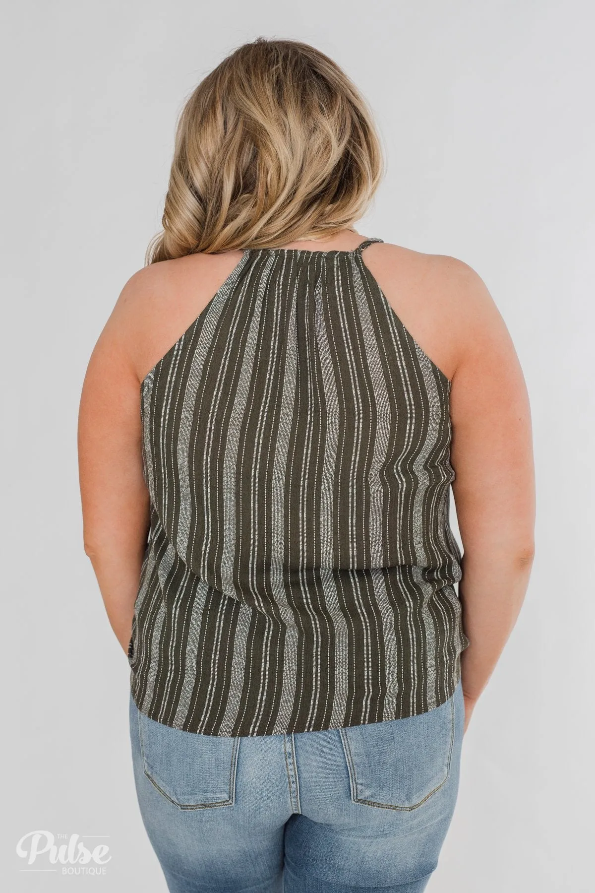 Among the Wild Wrap Detail Tank Top- Dark Olive