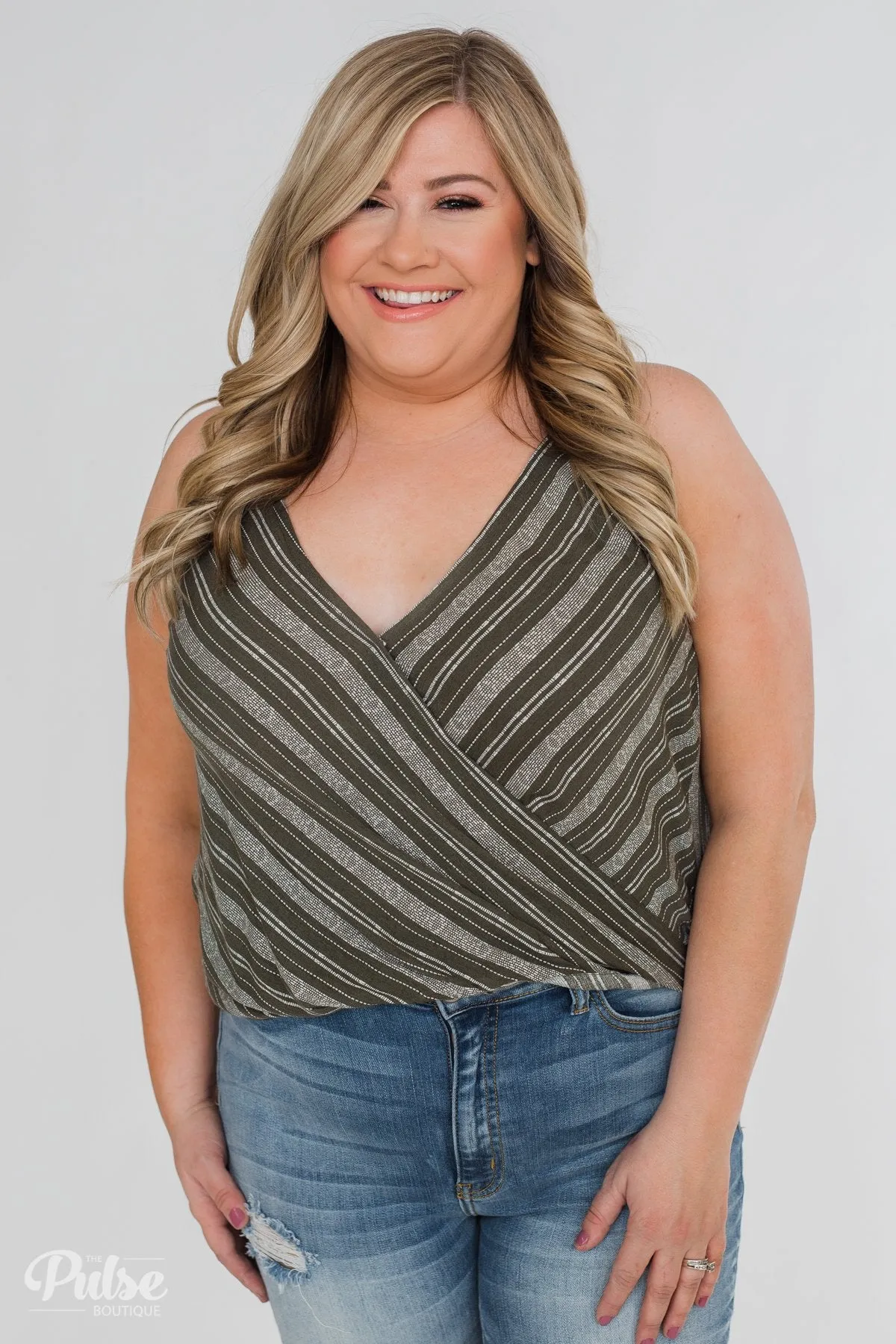 Among the Wild Wrap Detail Tank Top- Dark Olive