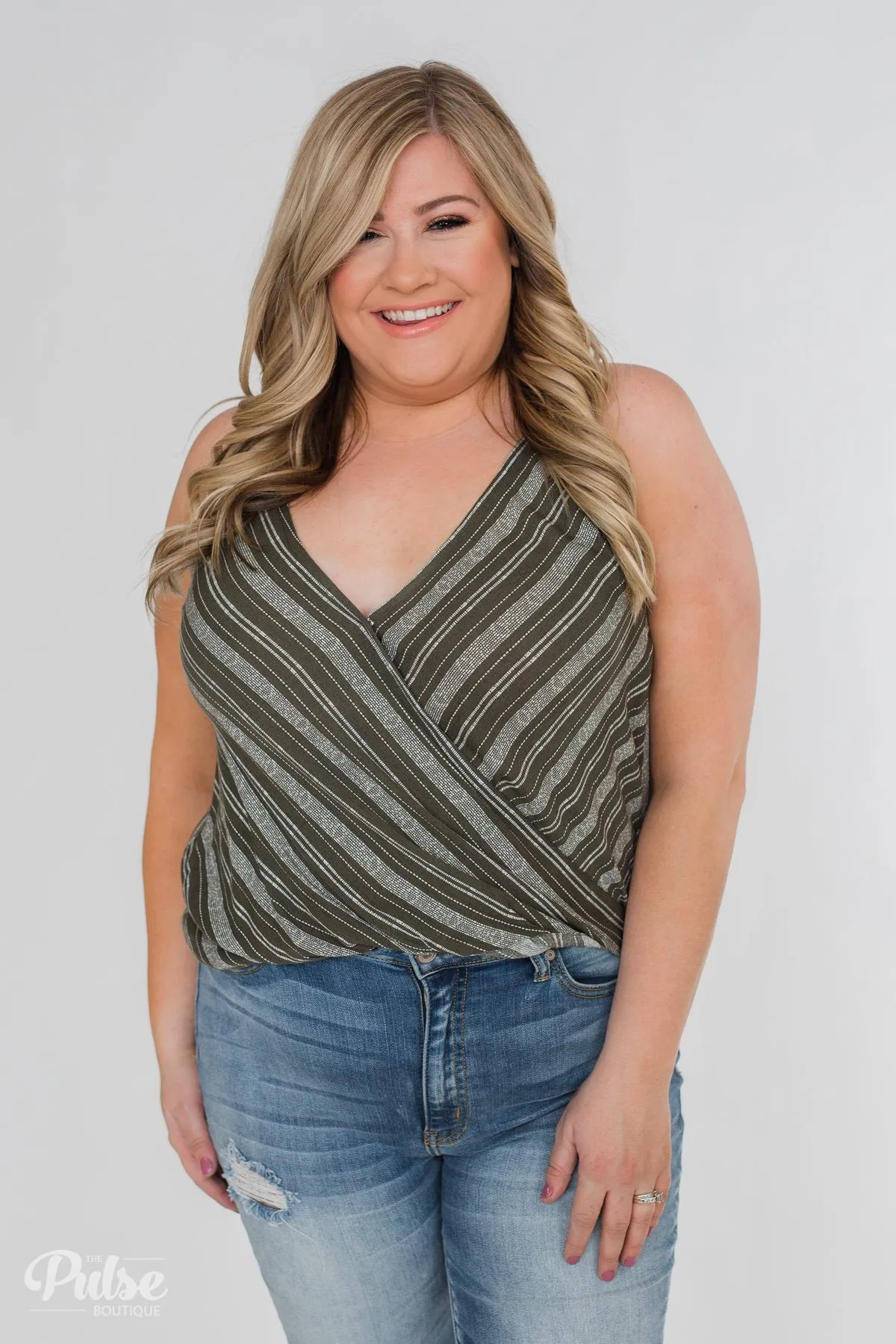 Among the Wild Wrap Detail Tank Top- Dark Olive