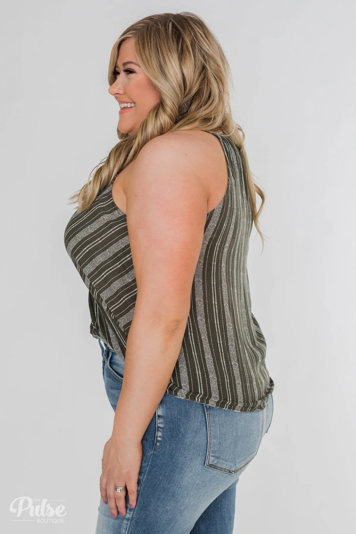 Among the Wild Wrap Detail Tank Top- Dark Olive
