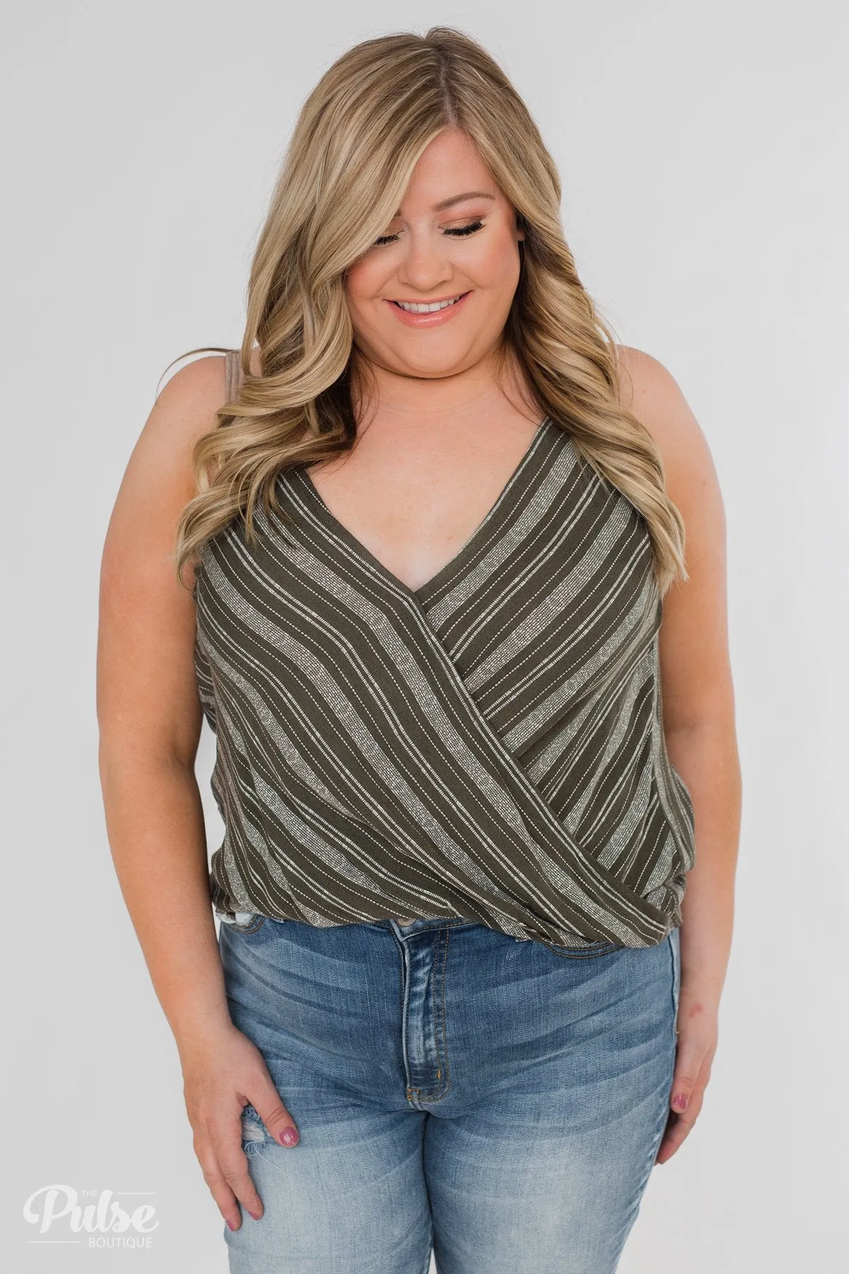 Among the Wild Wrap Detail Tank Top- Dark Olive