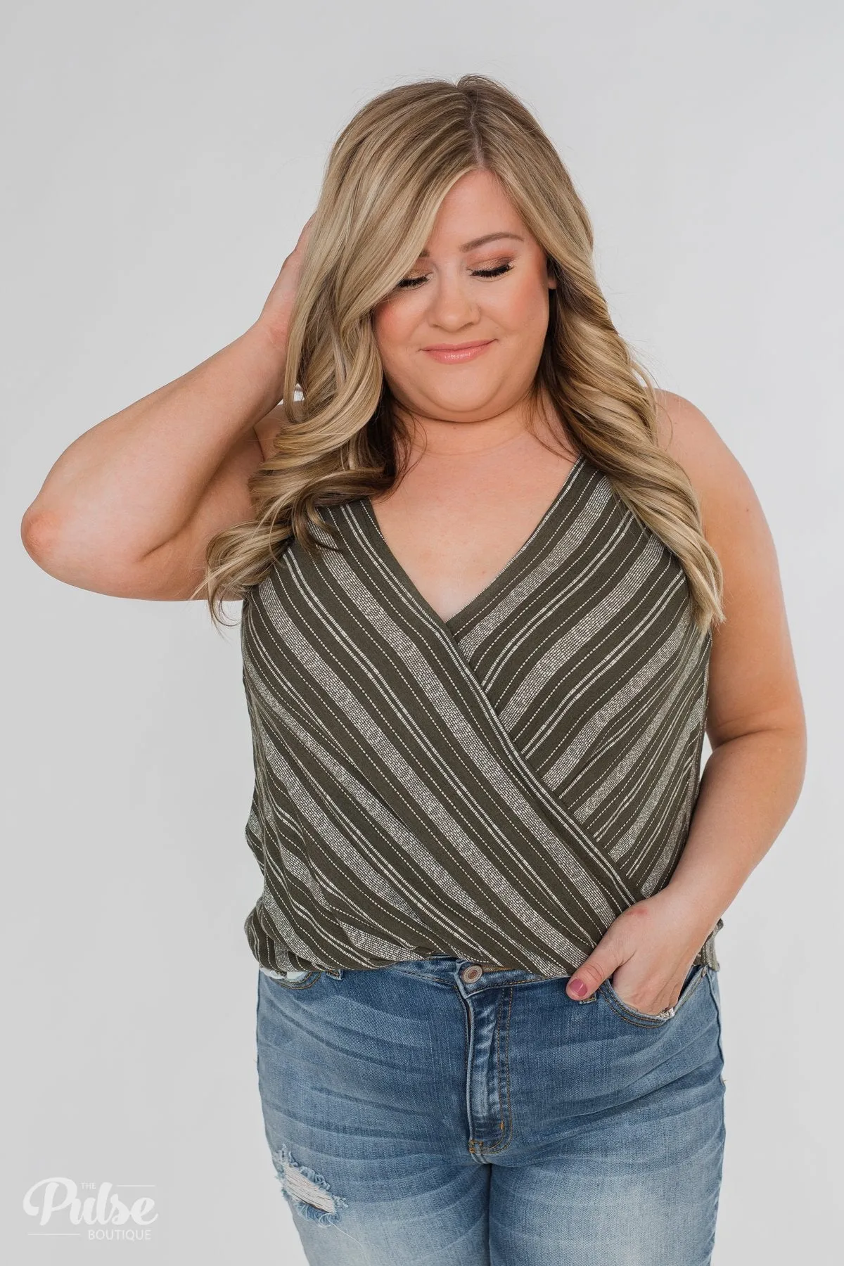 Among the Wild Wrap Detail Tank Top- Dark Olive