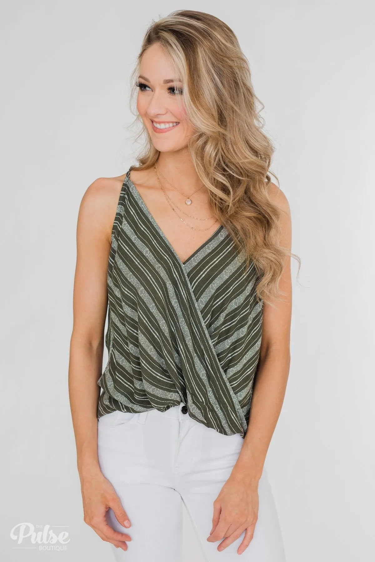 Among the Wild Wrap Detail Tank Top- Dark Olive