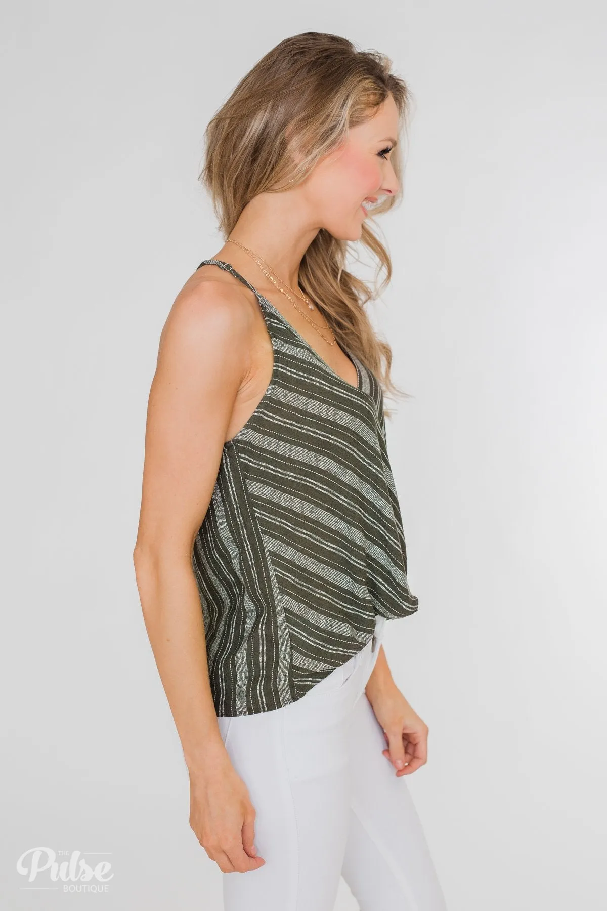 Among the Wild Wrap Detail Tank Top- Dark Olive