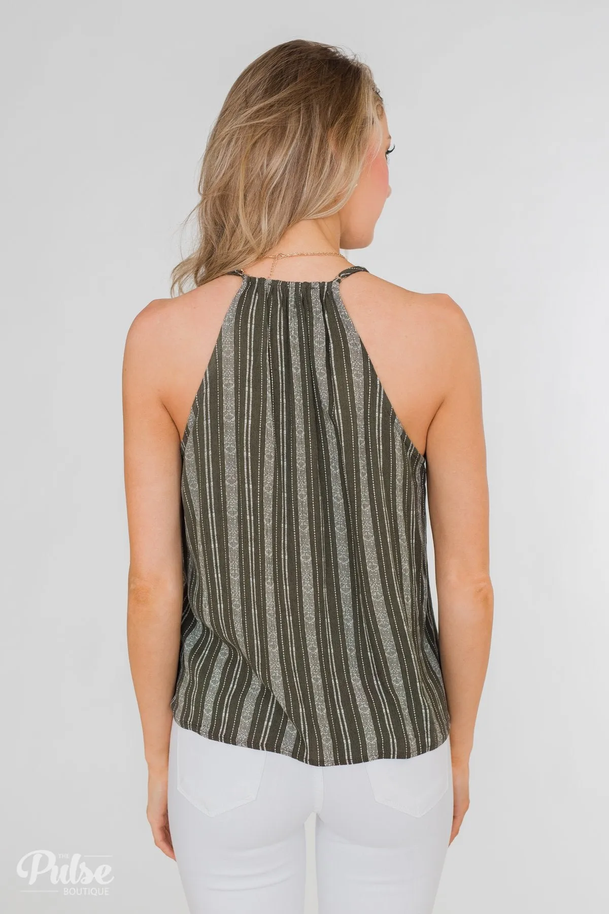 Among the Wild Wrap Detail Tank Top- Dark Olive