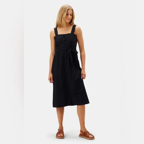 AMOUR VERT Irene Organic Cotton Eyelet Midi Dress Black Women Size XS NWT
