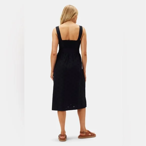 AMOUR VERT Irene Organic Cotton Eyelet Midi Dress Black Women Size XS NWT