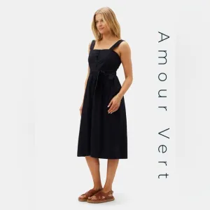 AMOUR VERT Irene Organic Cotton Eyelet Midi Dress Black Women Size XS NWT