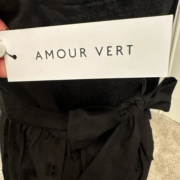 AMOUR VERT Irene Organic Cotton Eyelet Midi Dress Black Women Size XS NWT