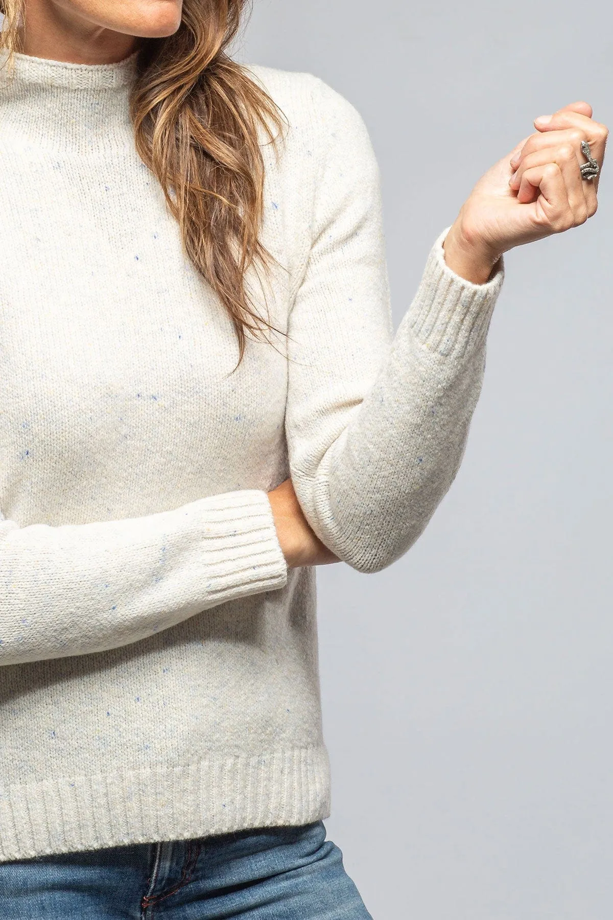 Anna Speckled Mock Neck Sweater In White
