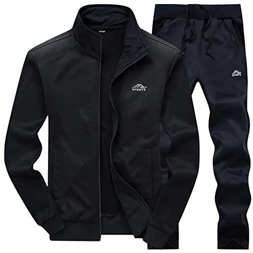 AOTORR Men's Tracksuit Athletic Sports Casual Full Zip Warm Jogging Sweatsuit Black XL