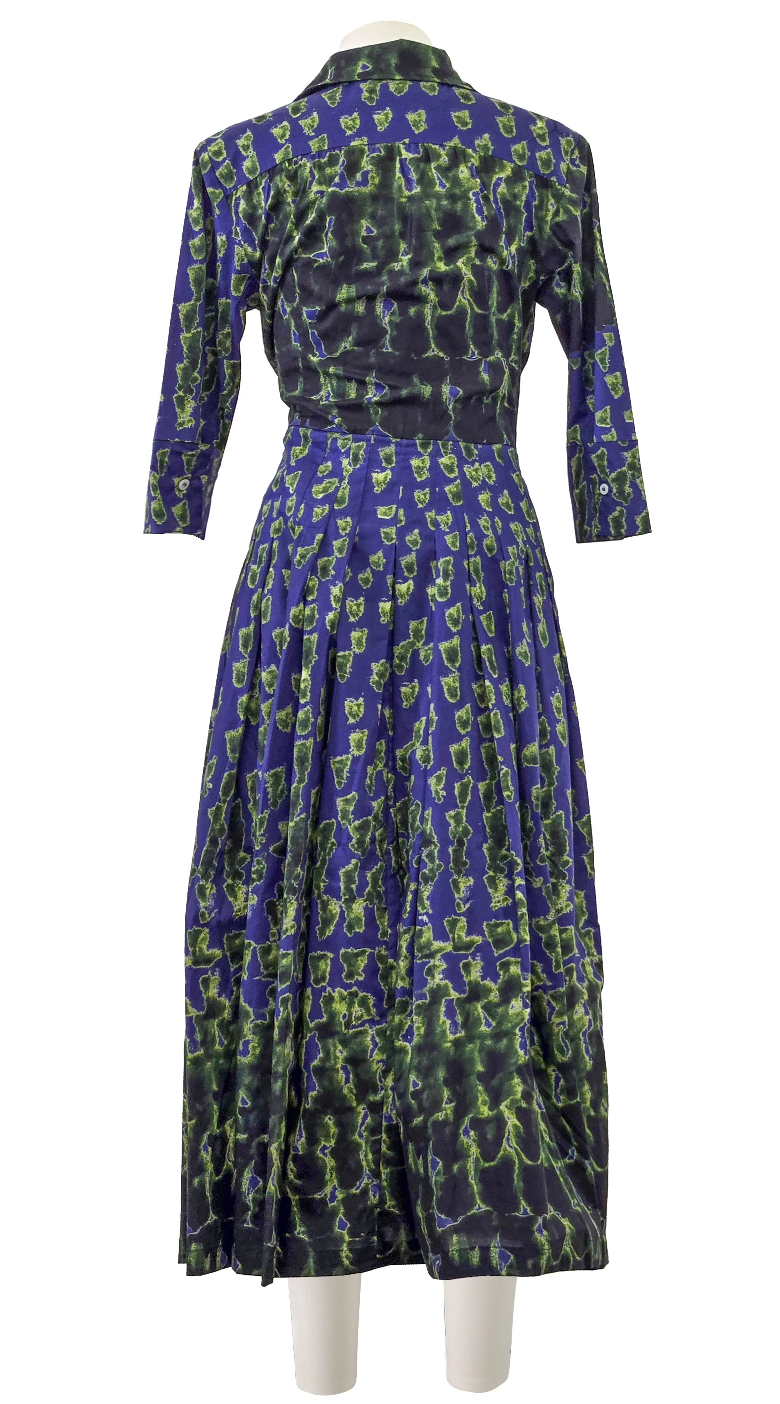 Audrey Dress #2 Shirt Collar 3/4 Sleeve Midi Length Poplin Stretch (Brush Degrade Multi)